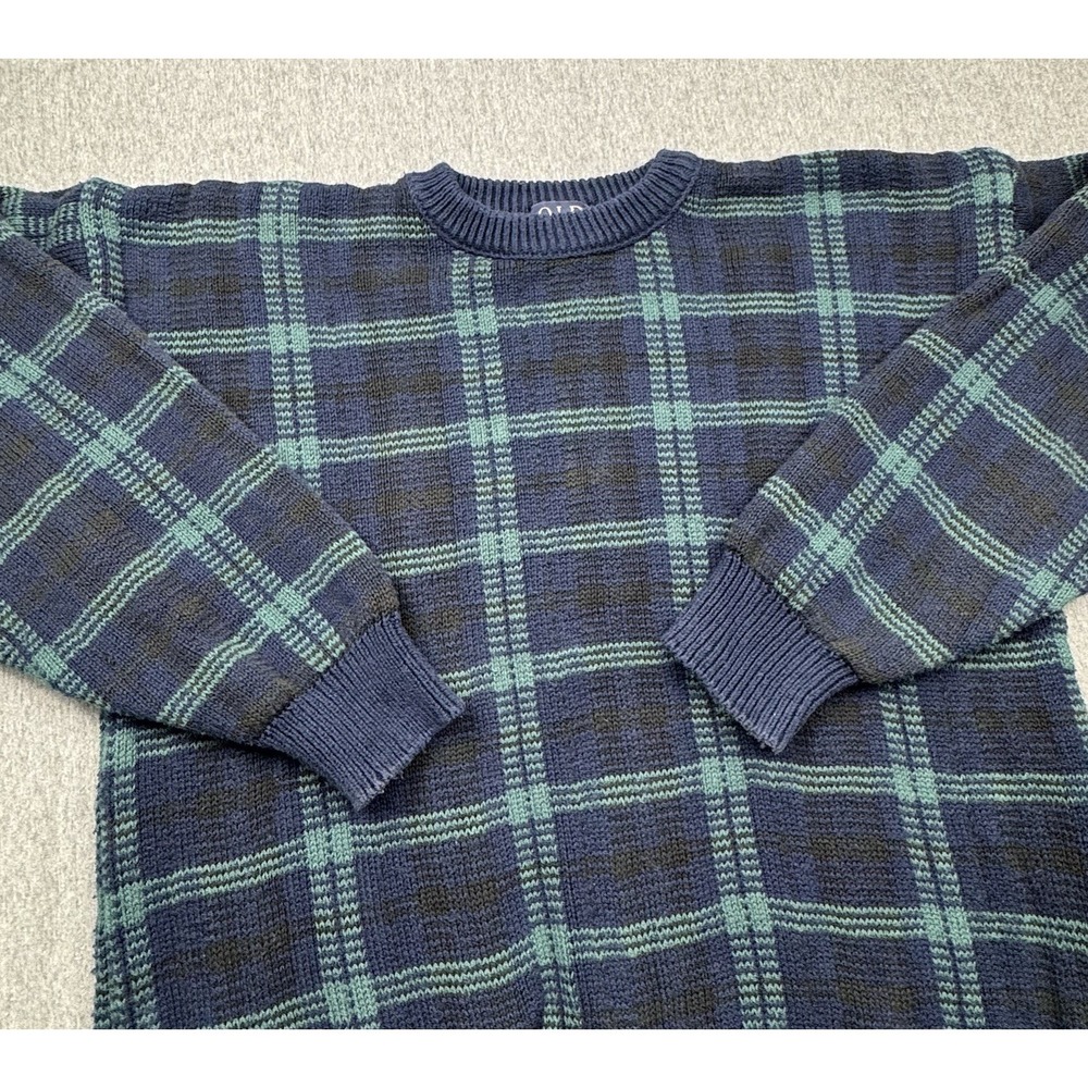 Old Glory Sweater Green Blue Mens Sz L Heavy Cotton Made in USA Vtg Knit Grandpa